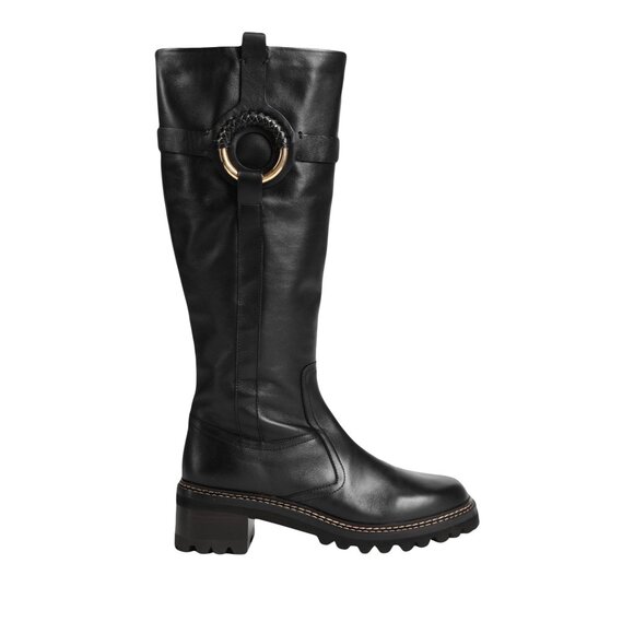 SEE BY CHLOE 45MM HANA LEATHER TALL BOOTS IN BLACK SIZE 38 - Picture 1 of 12